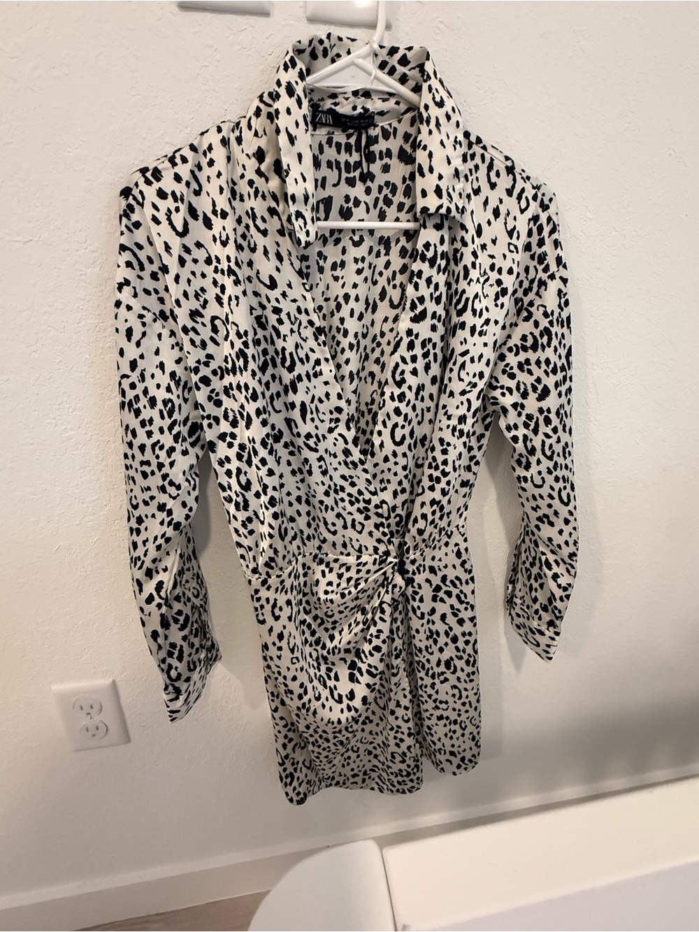 Zara Black & White Leopard-Print Satin Dress